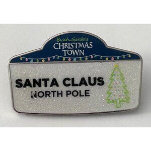 Busch Gardens Christmas Town Santa Claus North Pole Glitter Name Badge Pin